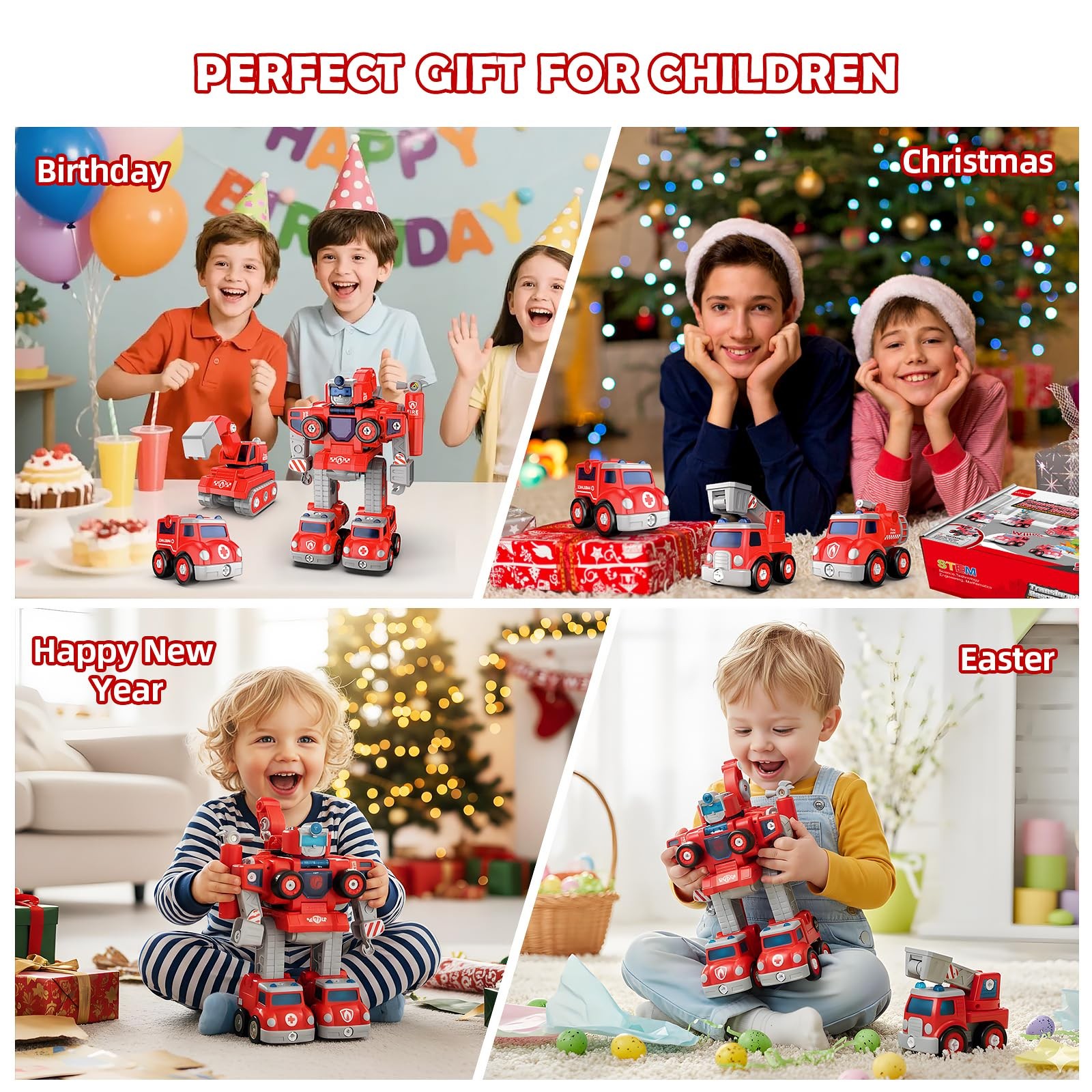 Transformers Toys for3 4 5 6 7 8 Year Old Boys, 5-in-1 Fire Truck Car Toys Ta…
