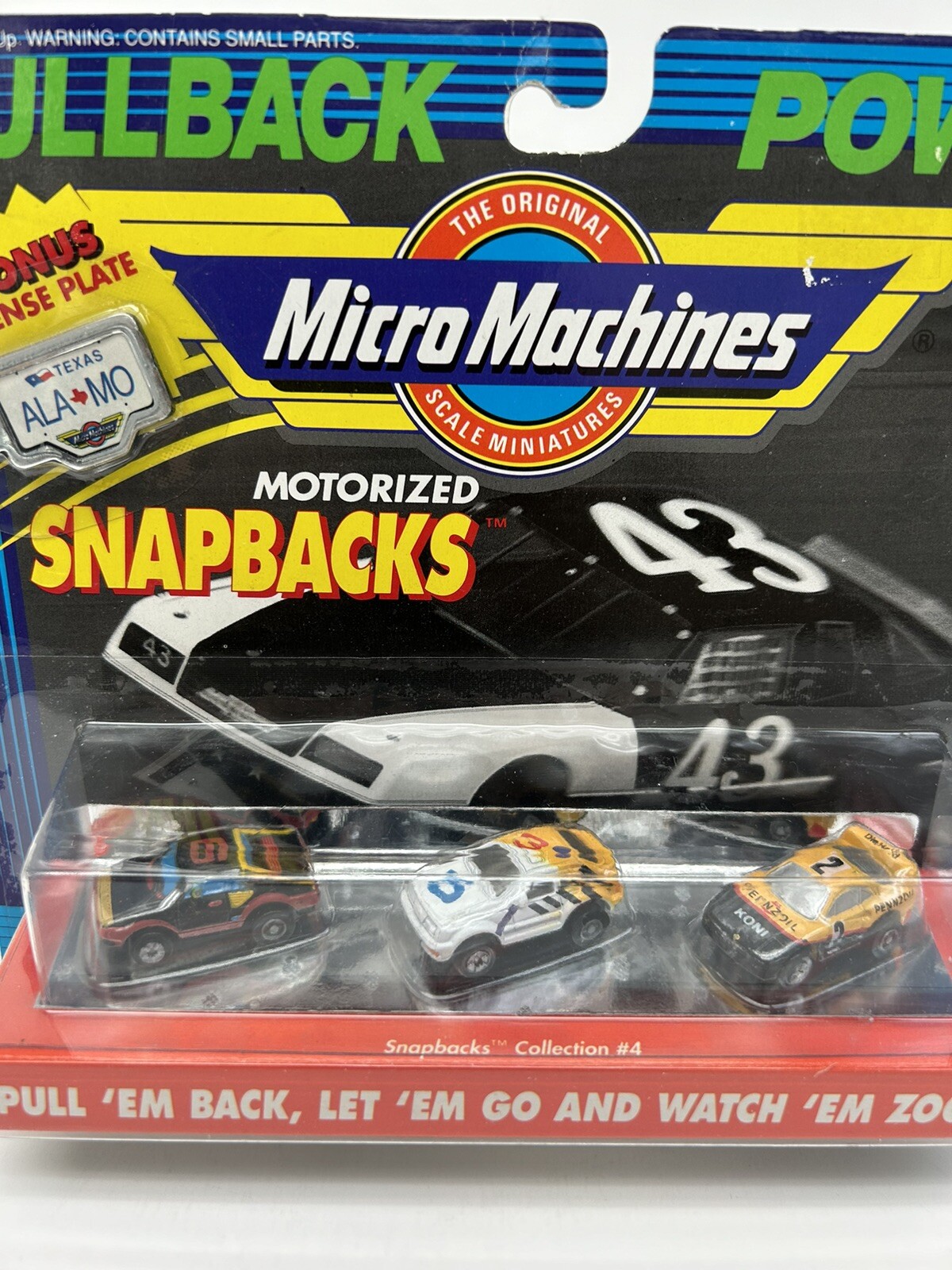 1990 Micro Machines SNAP BACKS #4 Pullback Power w/ Bonus license plate (NEW)