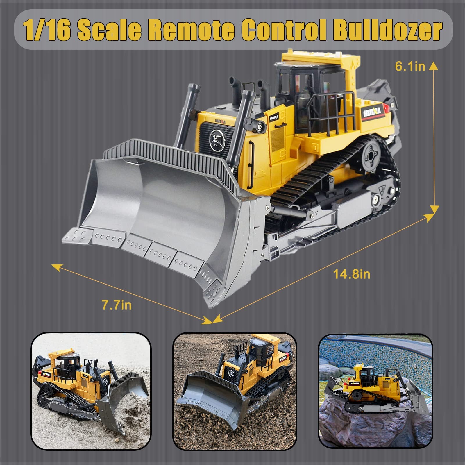 Remote Control Bulldozer RC 1/16 Full Functional Construction Vehicle, 9 Chan…