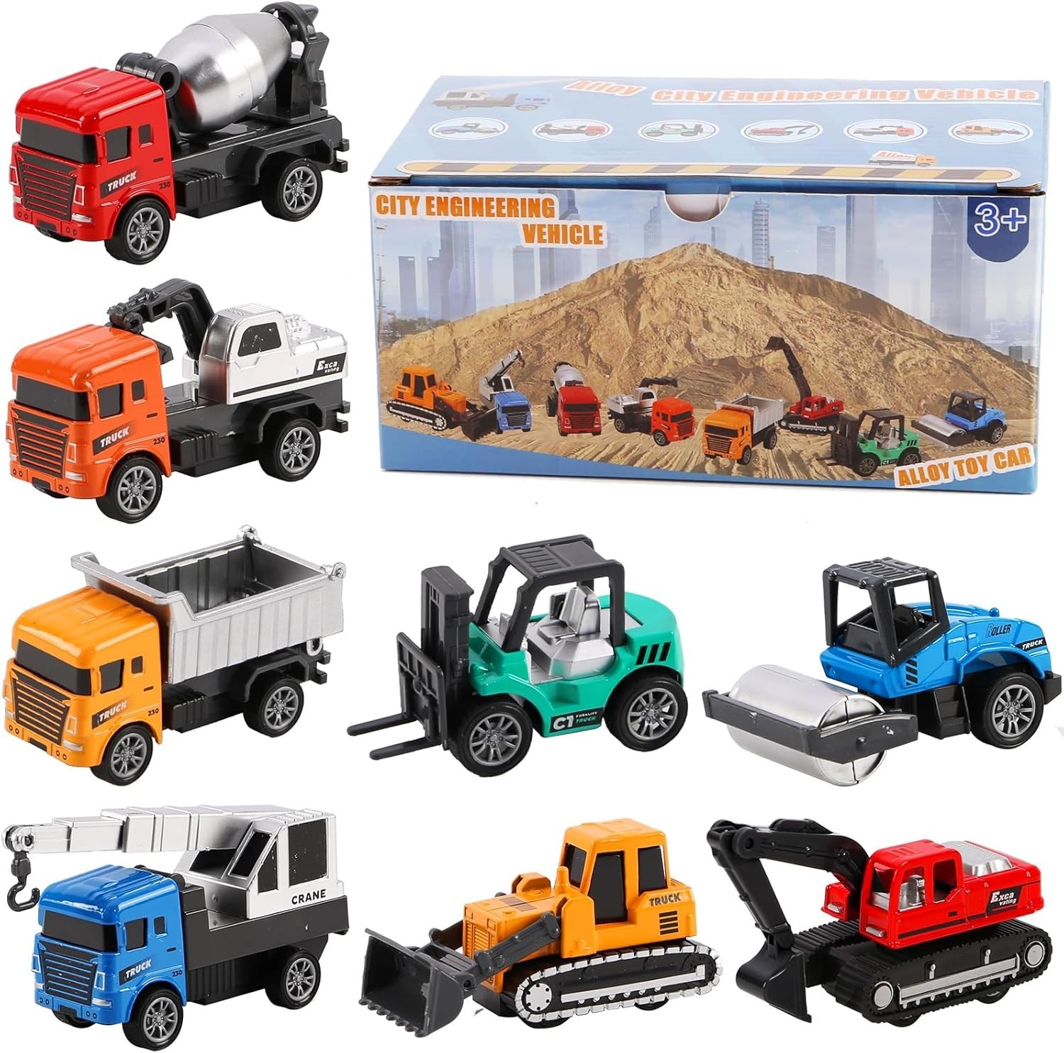 8Pc City Engineering Vehicles Set – Educational Alloy Toy Cars for Kids