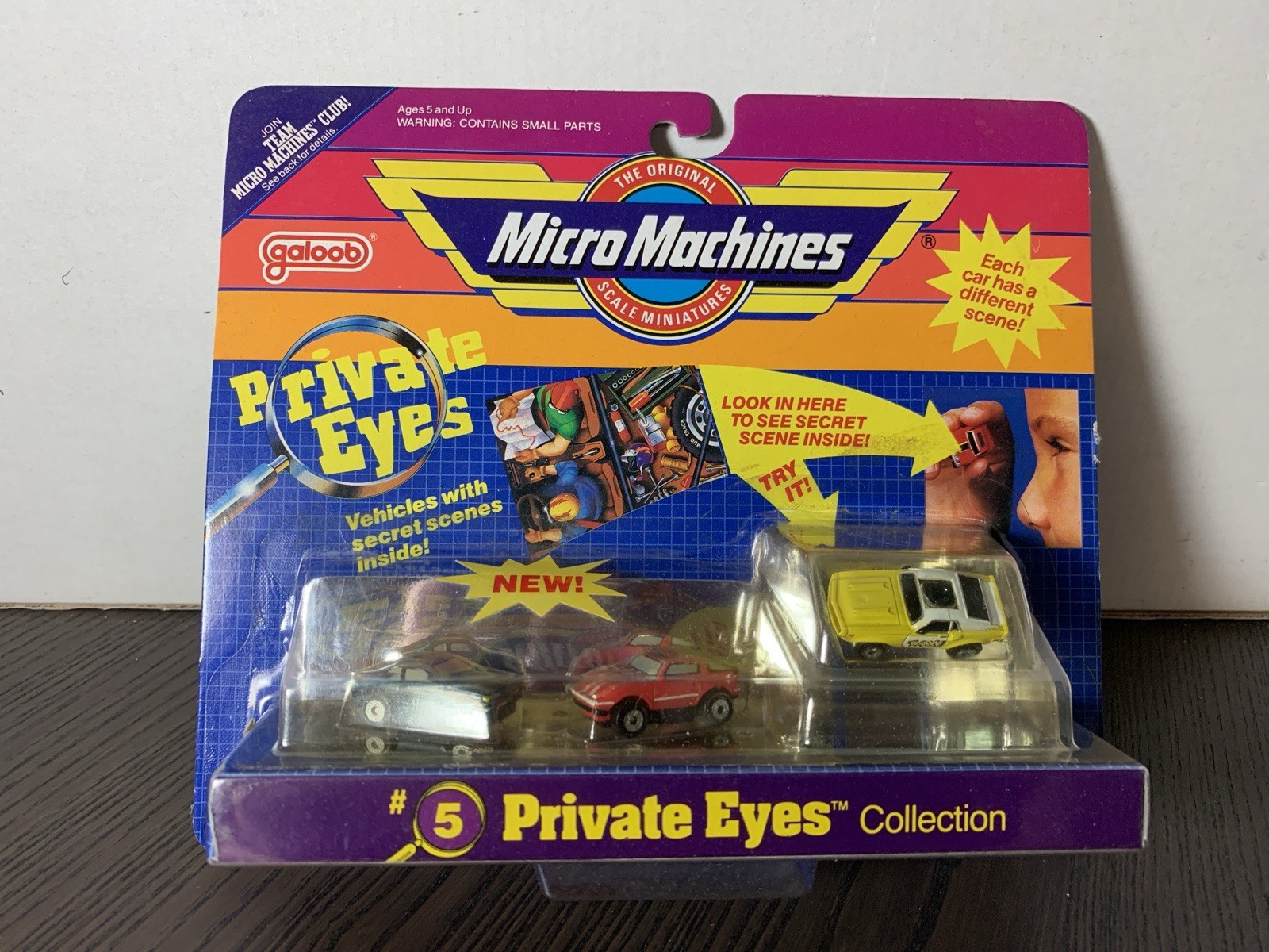 1989 Galoob Micro Machines PRIVATE EYES #5 T-bird SC, Shelby GT-500, RX-7 Ft7