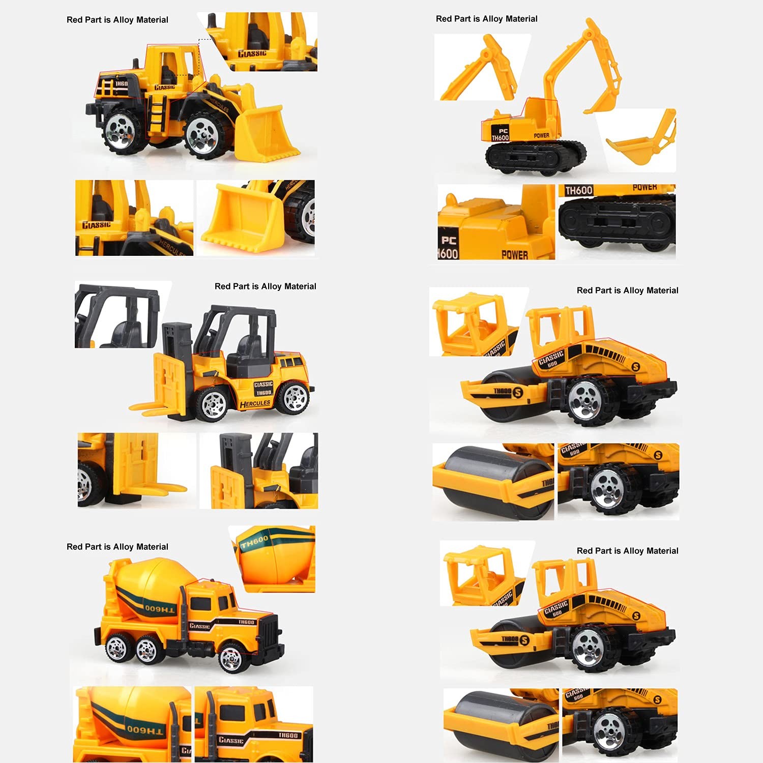 Small Construction Toys, 6Pcs Construction Vehicles Trucks Kids Birthday Gift…
