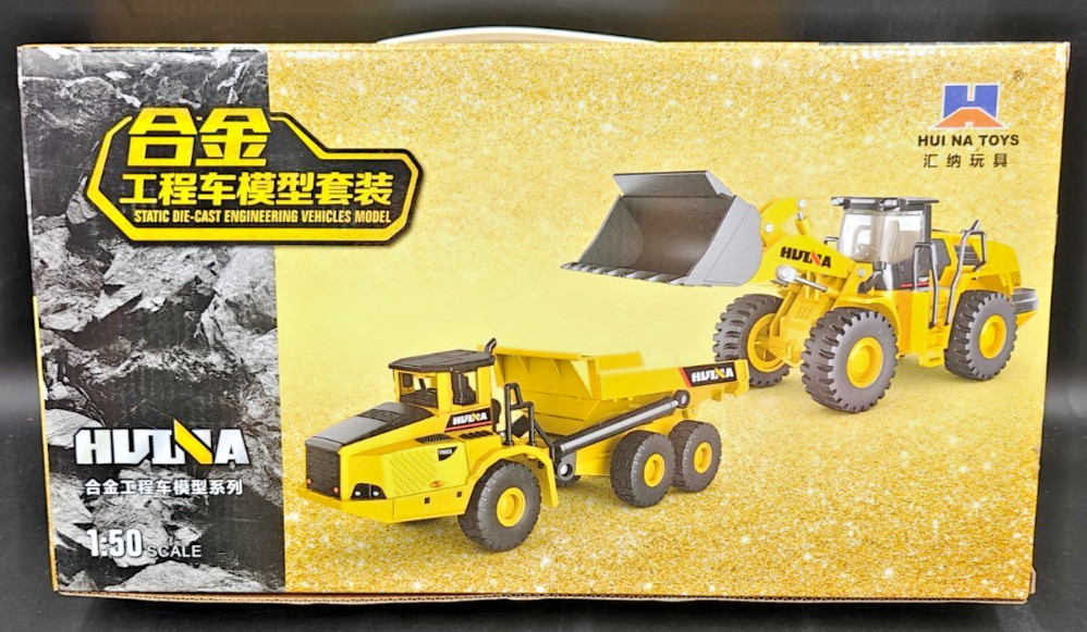 HUINA 1:50 7612 Wheeled Loader and Articulated Dump Truck Diecast MIB