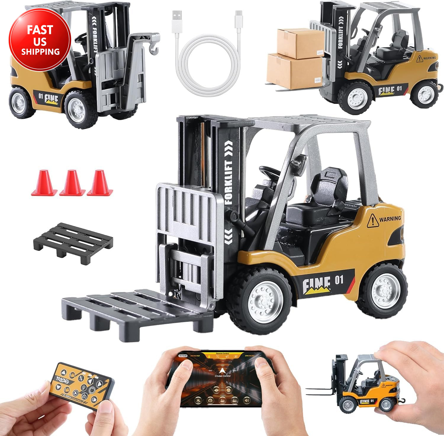 Remote Control RC Forklift Cranes,1/64 Mini Rechargeable Forklift Truck,2 in 1 T