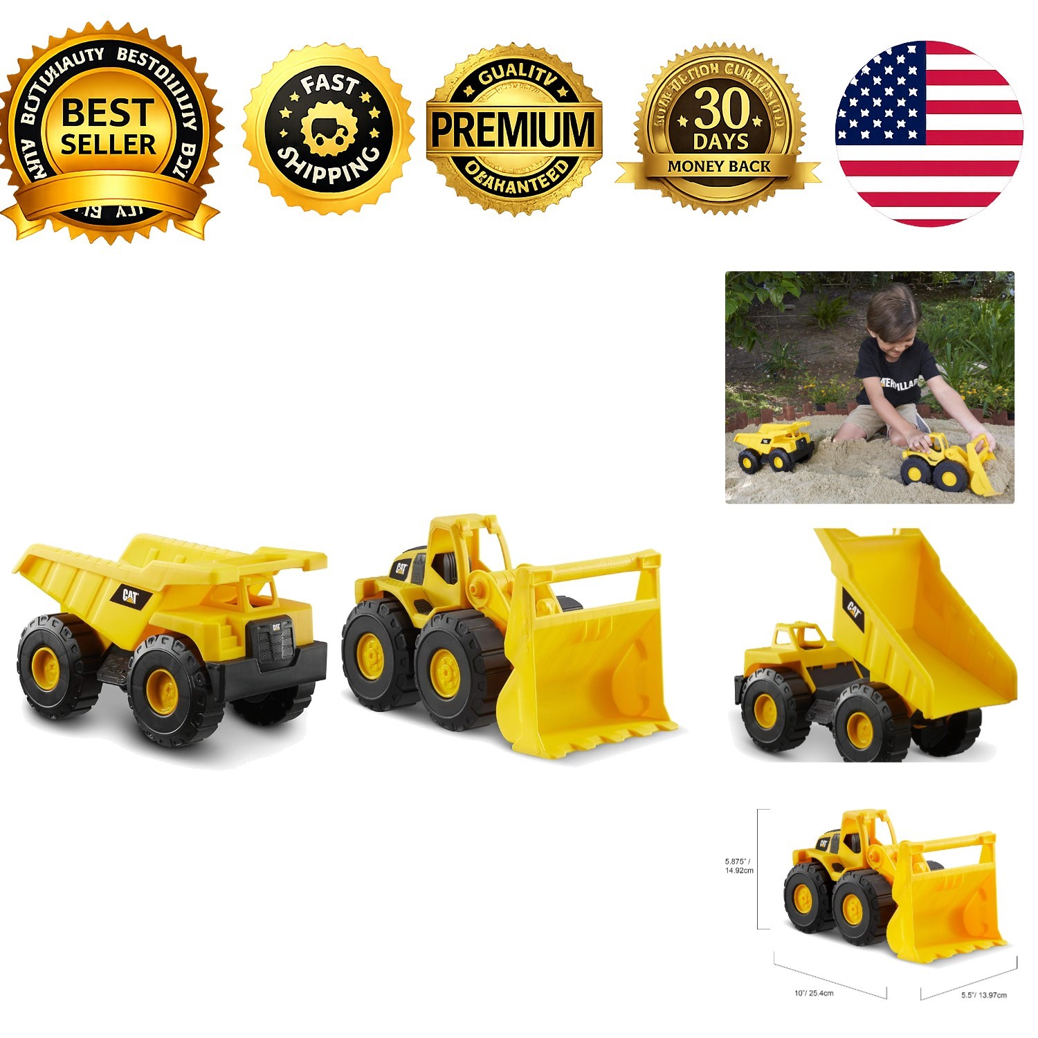 CAT Construction Toys 2 Pack 10in Fleet Toy Trucks Articulated Parts Indoor