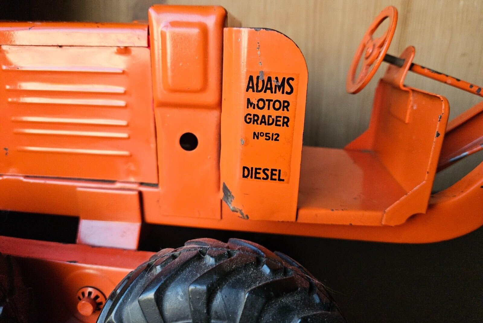 ADAMS MOTOR GRADER NO.512, DIESEL. MODEL TOYS, CHARLES WM. DOEPKE. GOODYEAR TIRE