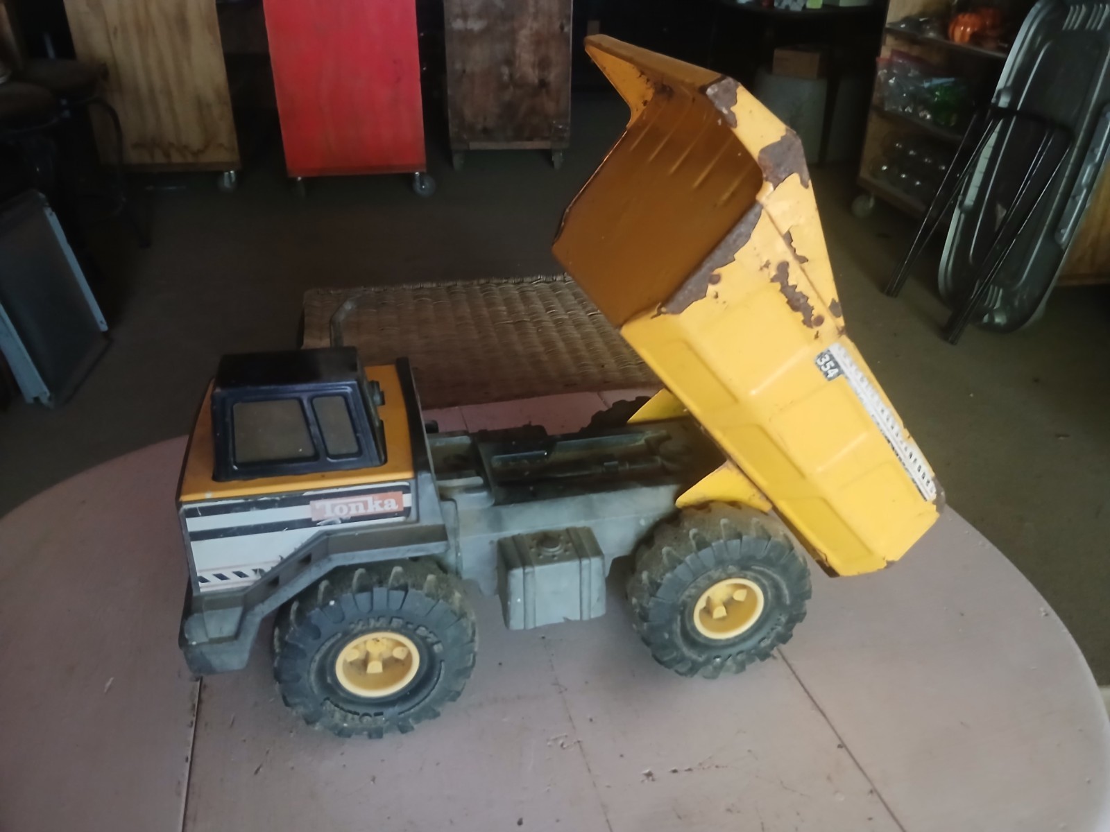 Tonka Pressed Steel Dump Truck Yellow Black Gray Vintage Model 354 Collectible