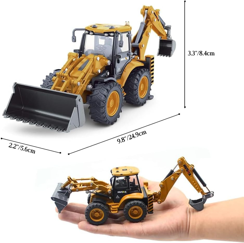 Die-Cast Excavator Backhoe Front Loader Truck 1/50 Metal Engineering Vehicle Con