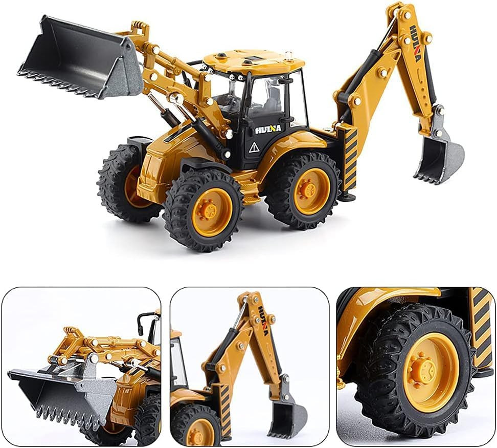 Die-Cast Excavator Backhoe Front Loader Truck 1/50 Metal Engineering Vehicle Con