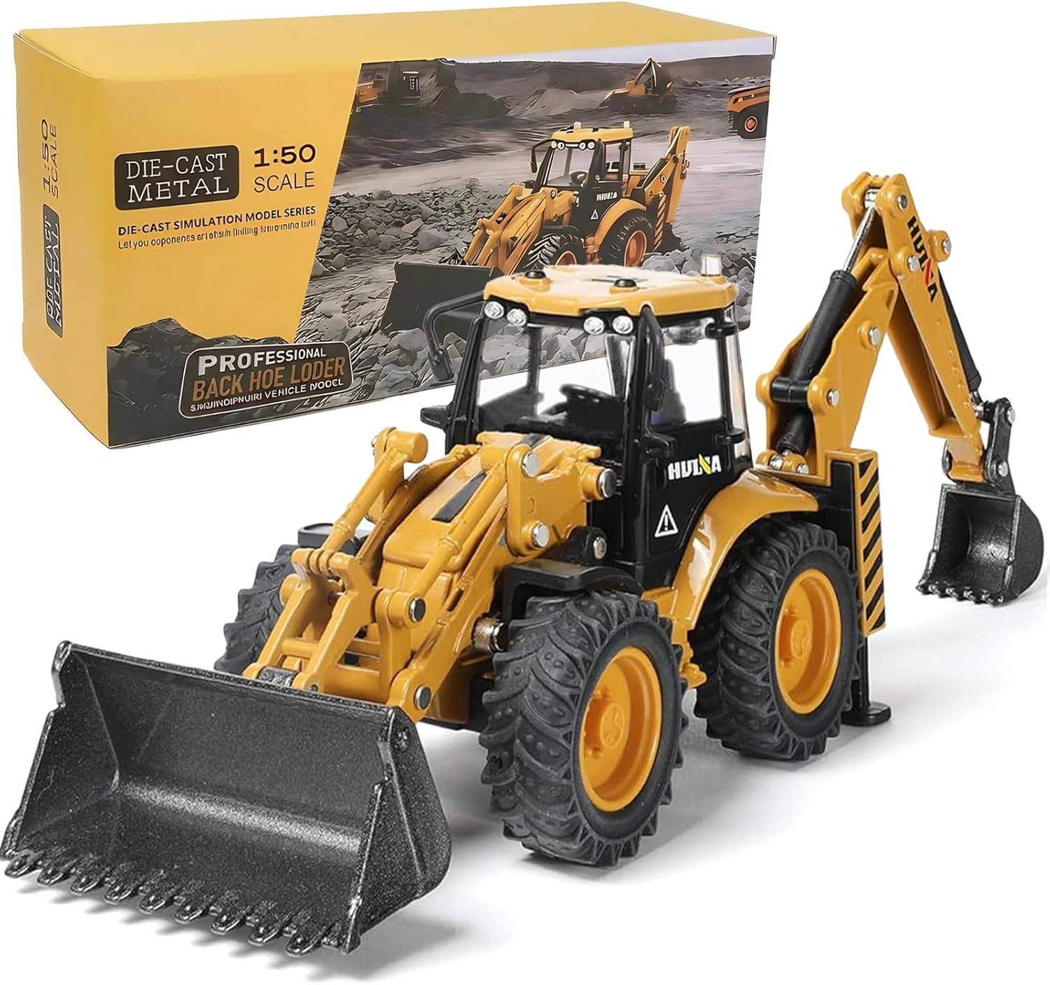 Excavator Backhoe Toys, 1/50 Metal Die-Cast Excavator Front Loader Bulldozer Con