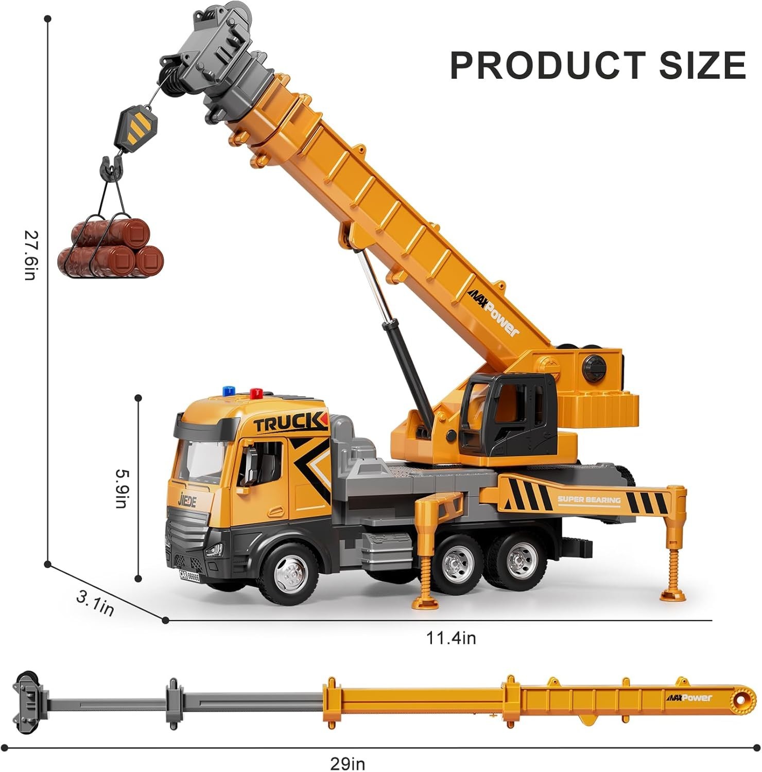 Crane Truck Toys Construction Vehicle Set 29 in Alloy Crane Arm Lights Sounds