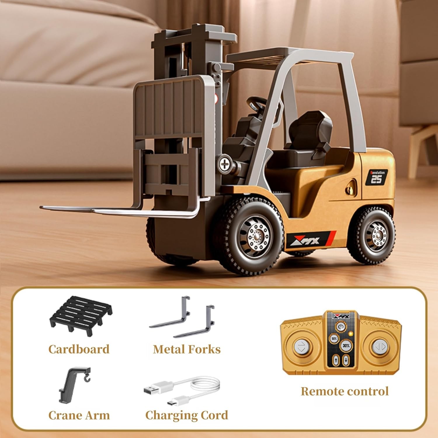 1:64 RC Forklift Toy – 7 Channel Mini Remote Control Truck with Lights & Sounds