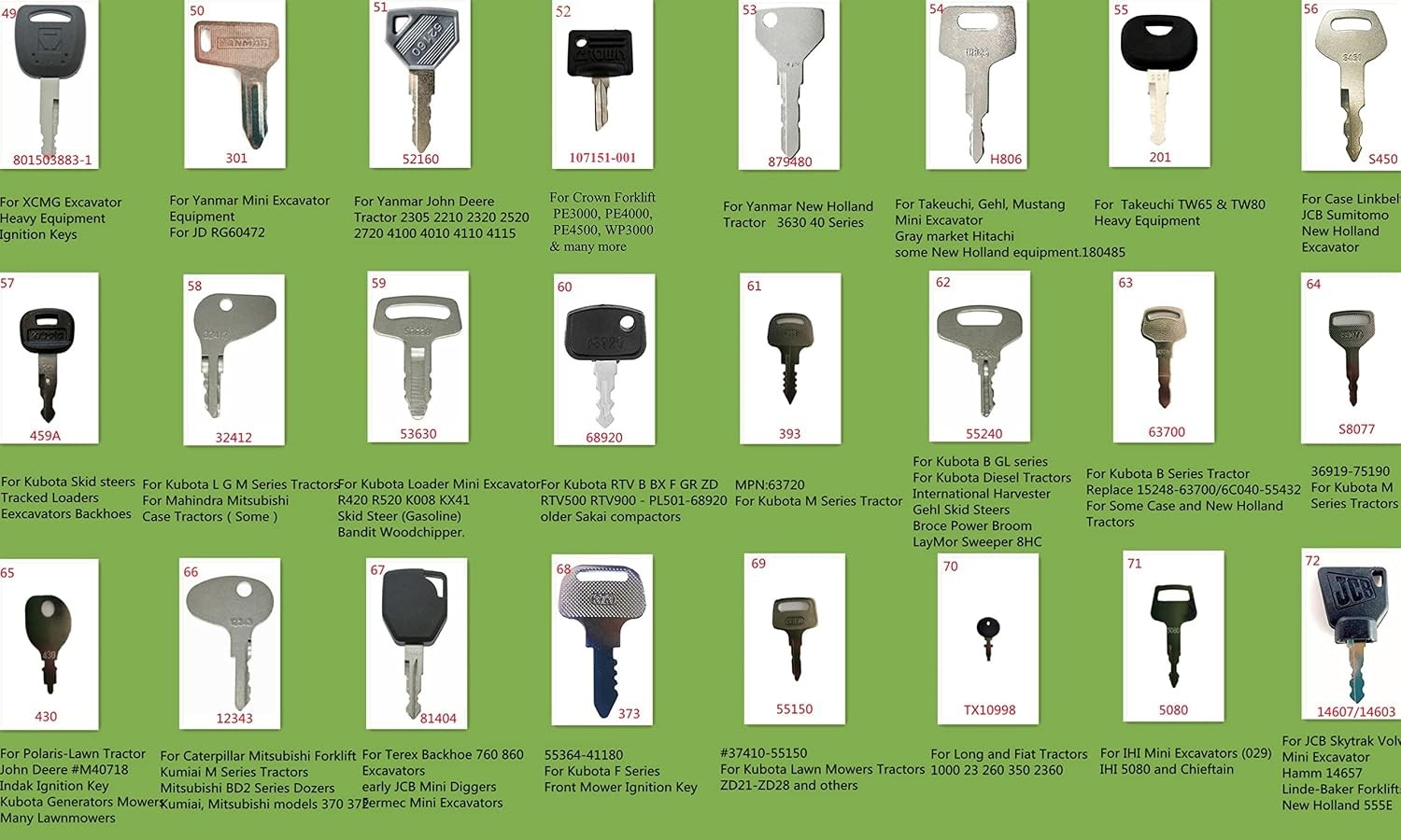100pcs Equipment Key Universal Key Set | For Heavy Construction Excavator Loader