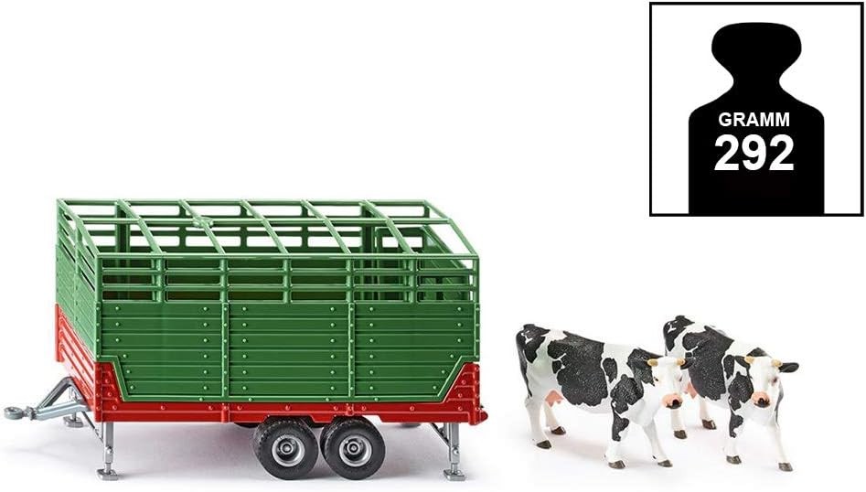 siku 2875, Livestock Trailer with 2 Holstein Cows, 1:32, Metal/Plastic, Green, M