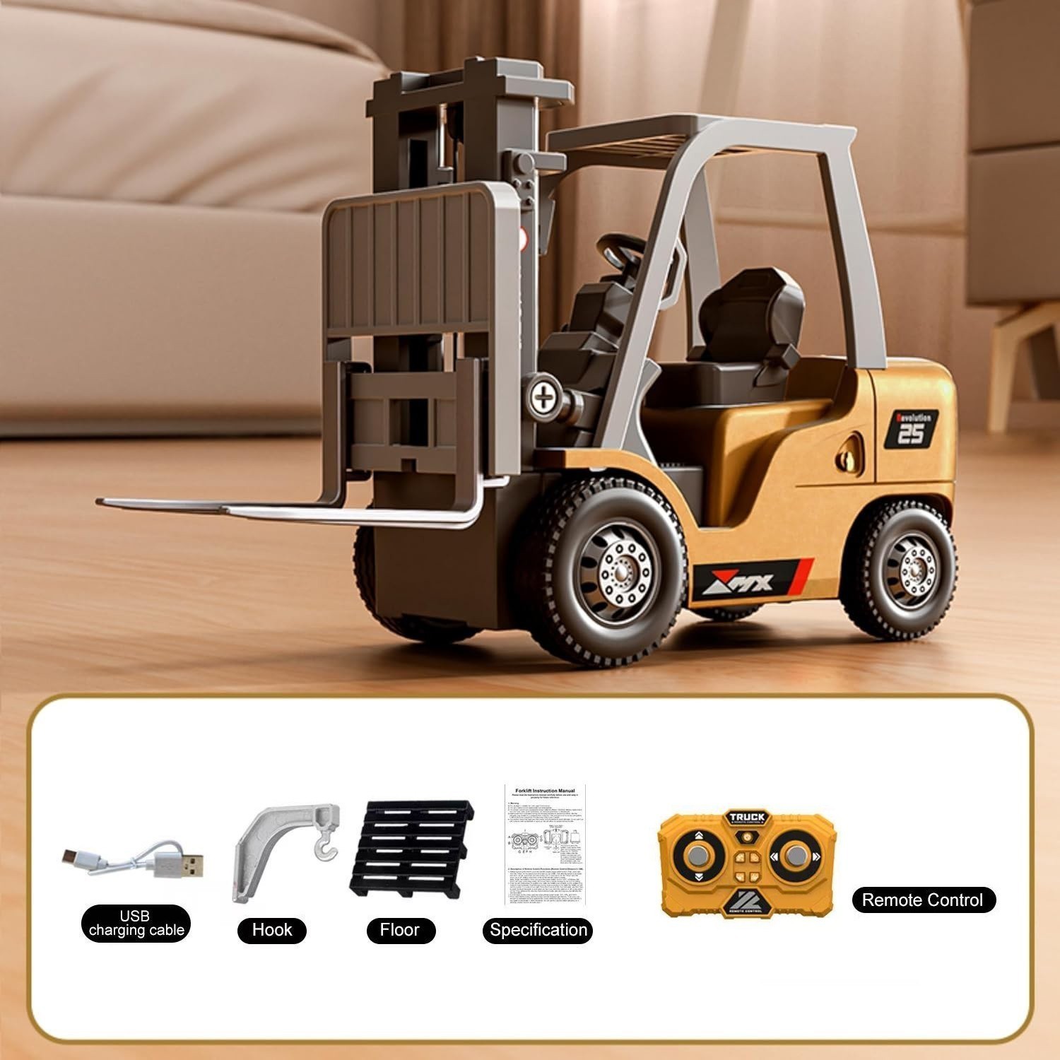 1/64 RC Forklift Toy, Mini Remote Control Forklift Truck 7CH 2 Mode, 2 in 1 Lift