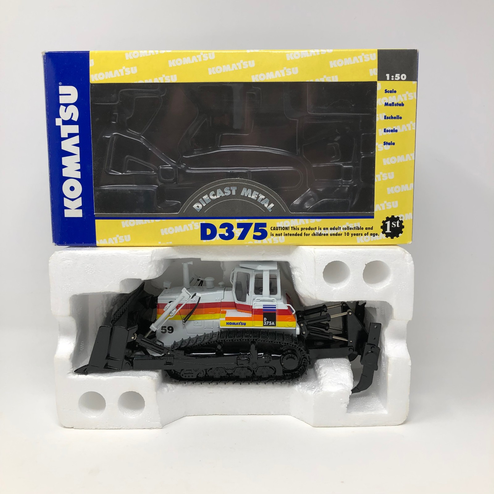 First Gear Komatsu D375A Crawler Bulldozer 1:50 WHITE Box Defect Ltd Ed VTG