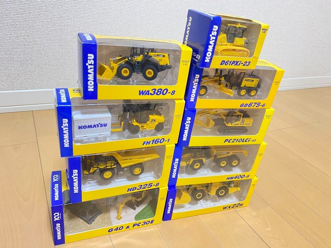 KOMATSU Minicar Miniture Scale Diecast Model 9 piece set WX22H PC210LCI-10 etc