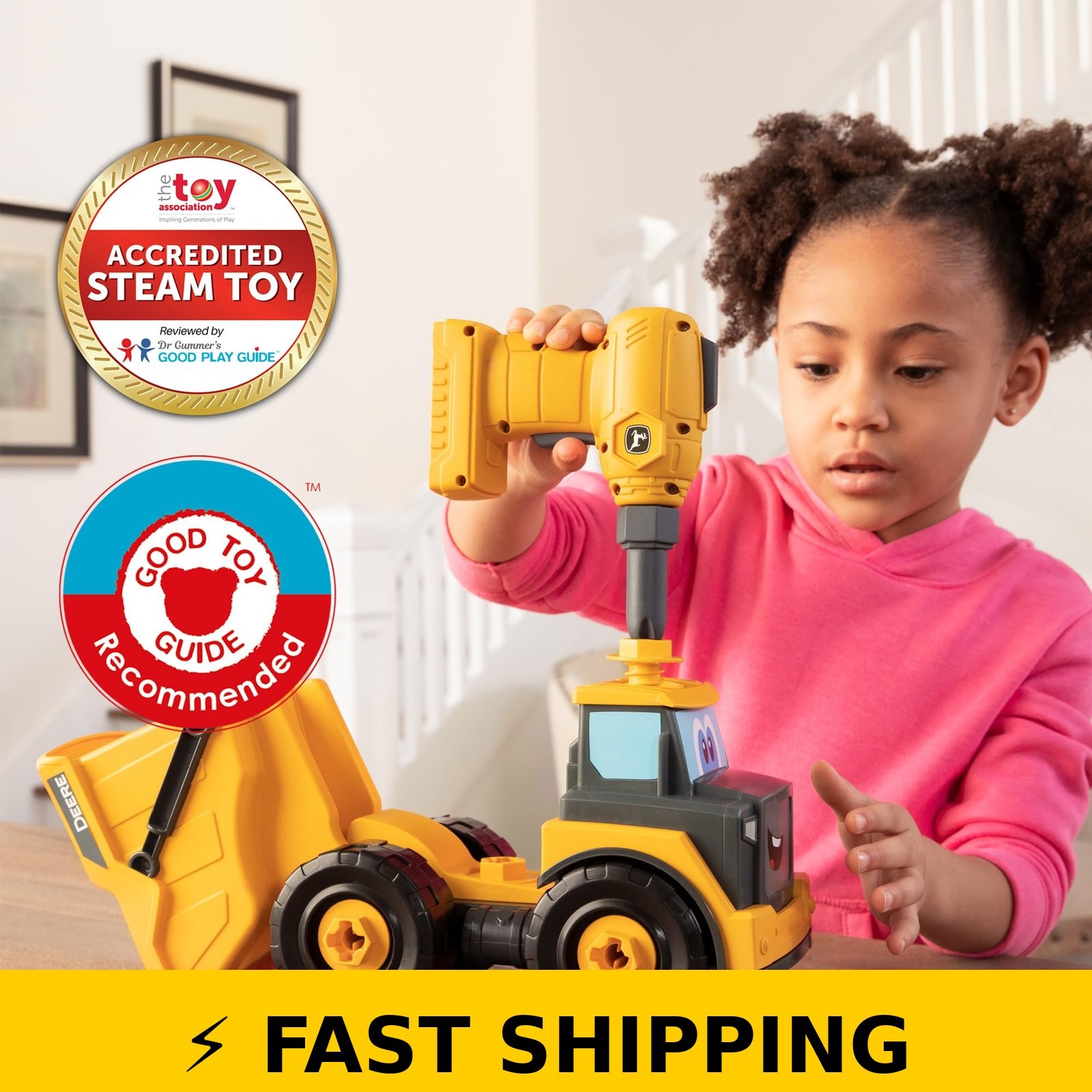 Build-A-Buddy John Deere Dump Truck Toy – STEM Building Toy – Yellow