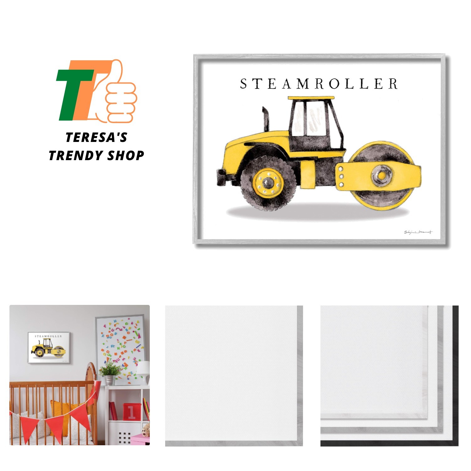 Yellow Steam Roller Traditional Construction Truck