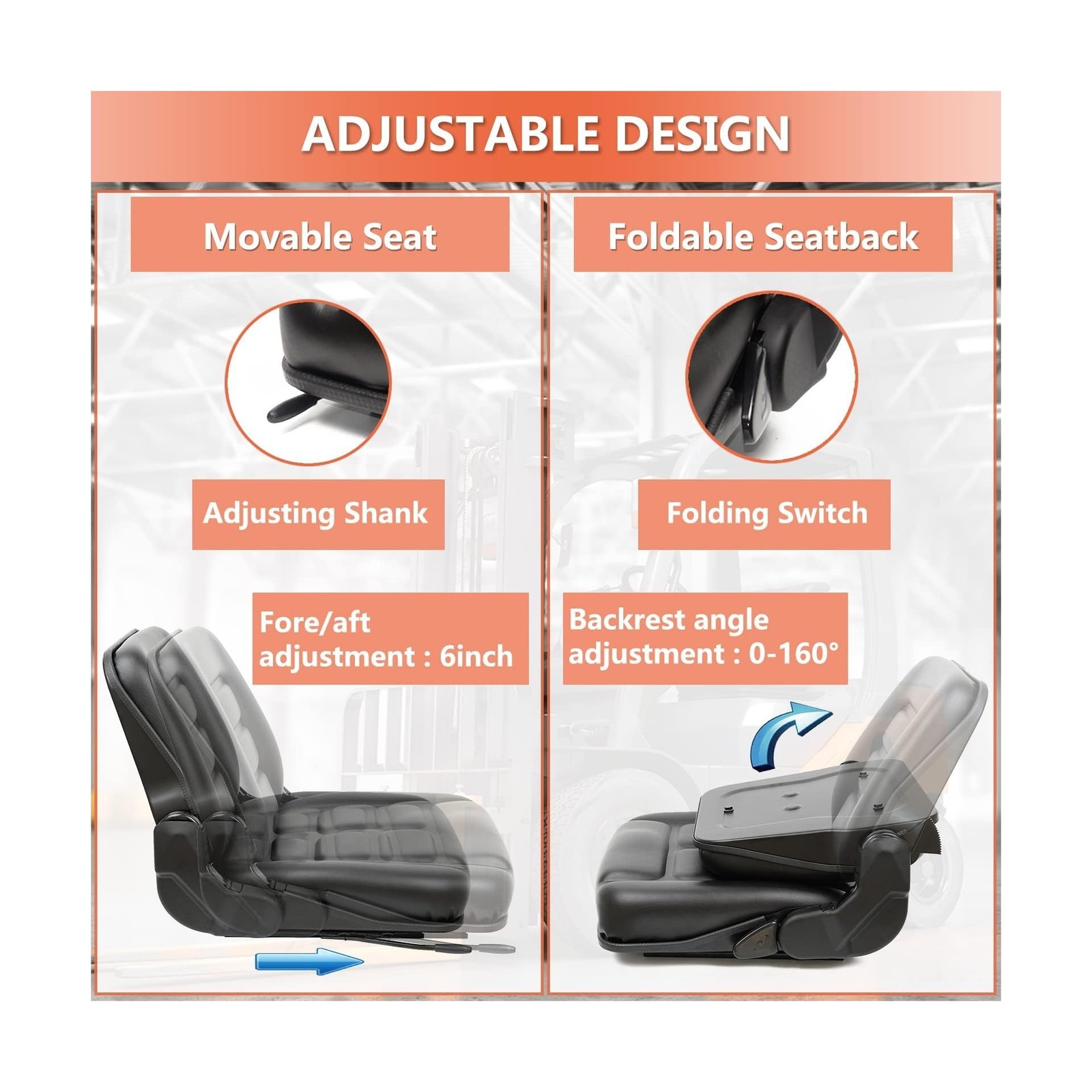 Universal Forklift Seat, Tractor Seat with Adjustable Angle Back,Micro Switch…