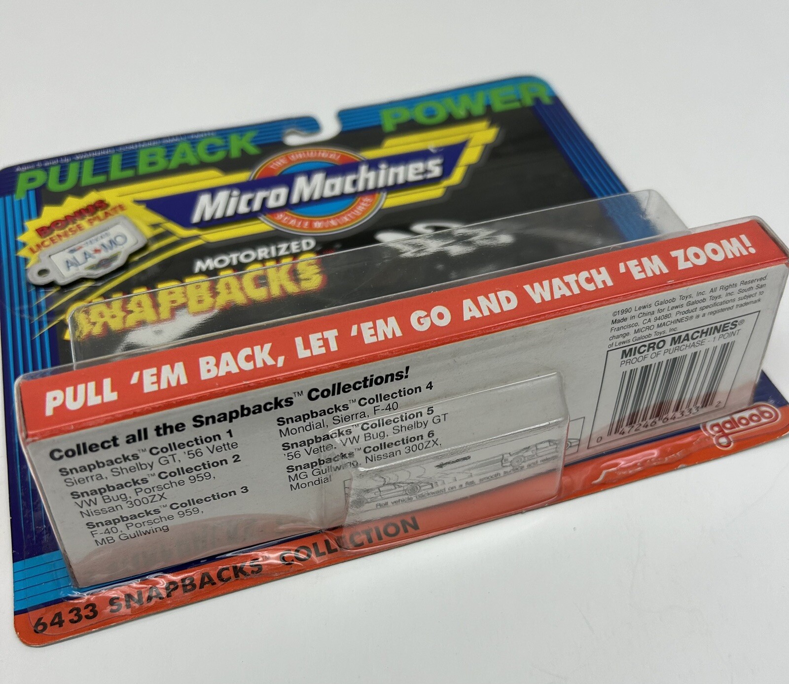 1990 Micro Machines SNAP BACKS #4 Pullback Power w/ Bonus license plate (NEW)