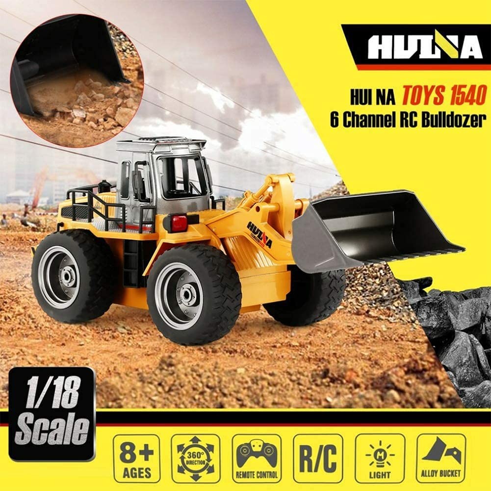 Remote Control Bulldozer Toy Truck, 1/18 Scale RC Metal Rc Front Loader 4WD C…