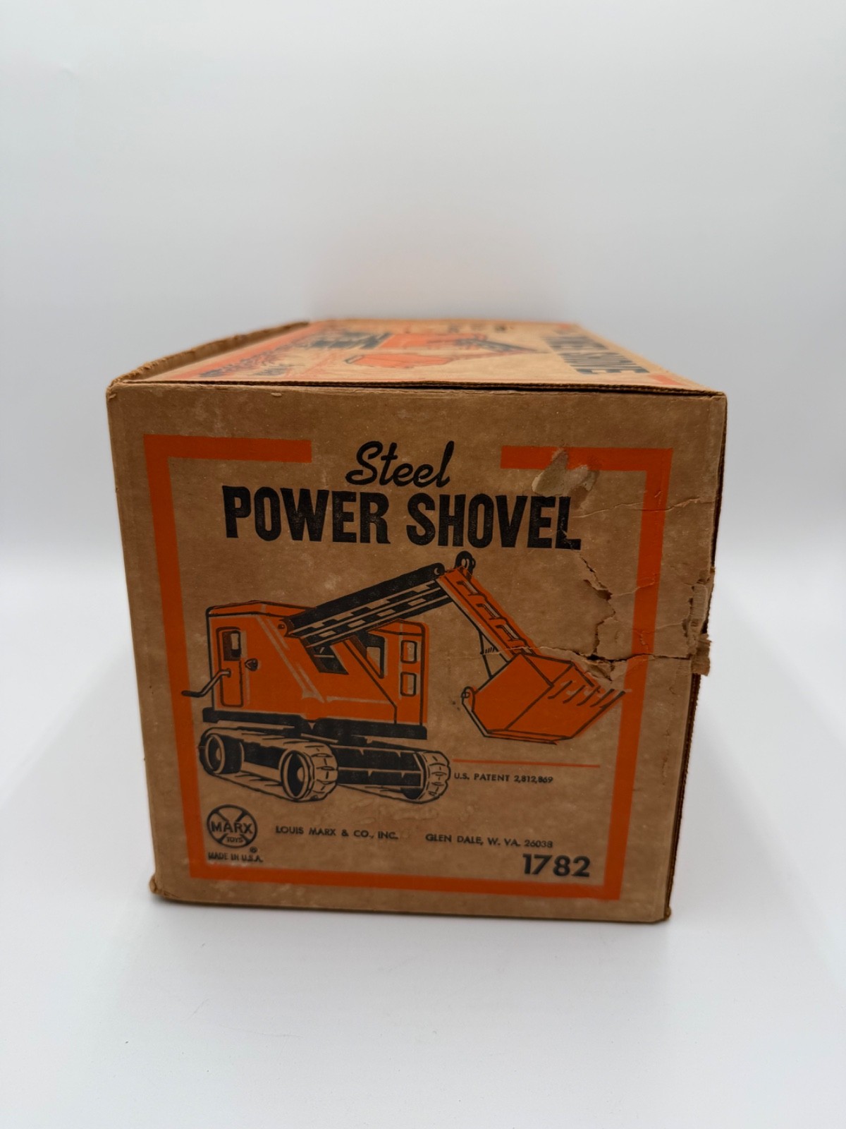Vintage Steel Power Shovel Excavator Orange Comes with Original Box Very Nice!