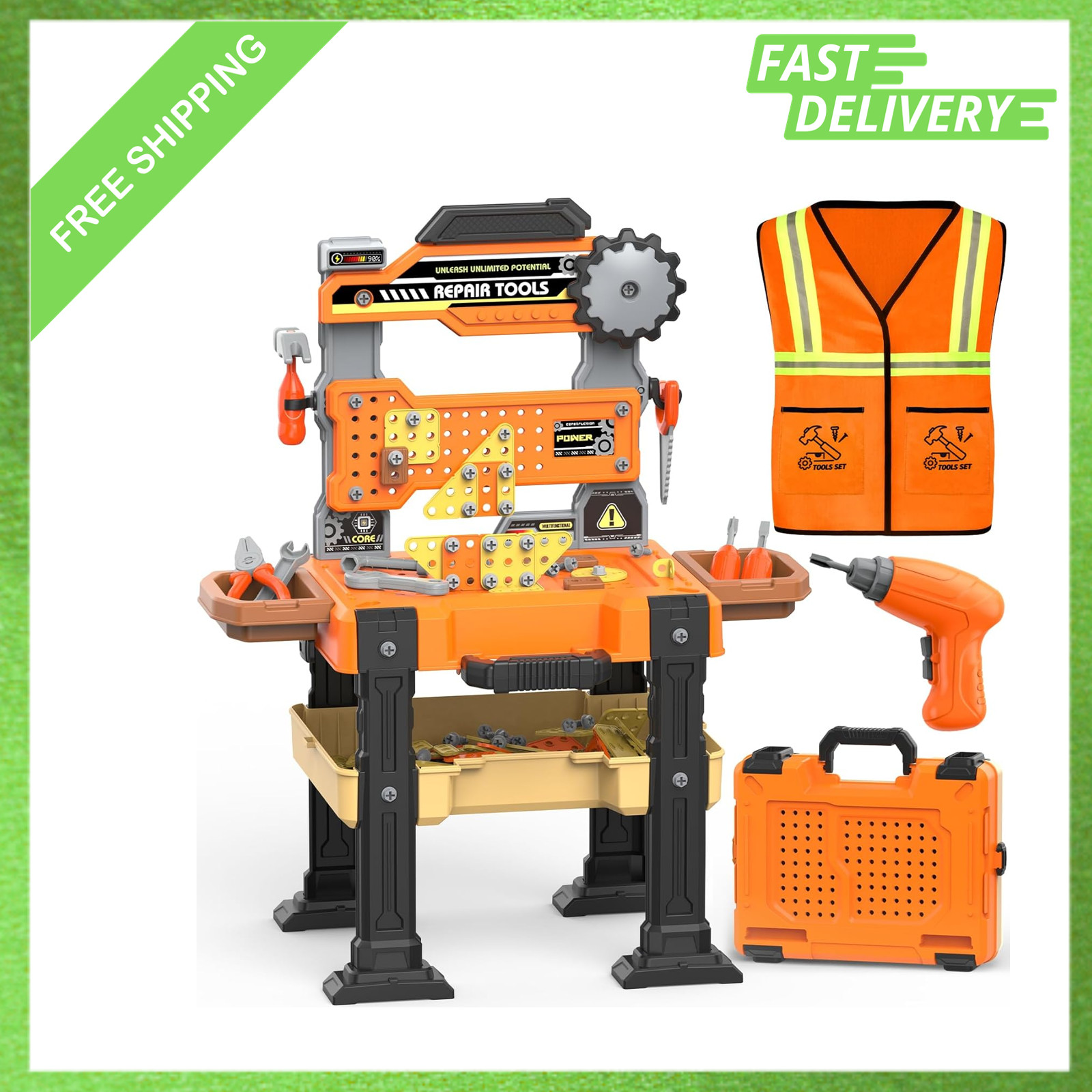 Kids Tool Set with Electric Drill and Workbench, Toddler Toy Tools Box, Boys
