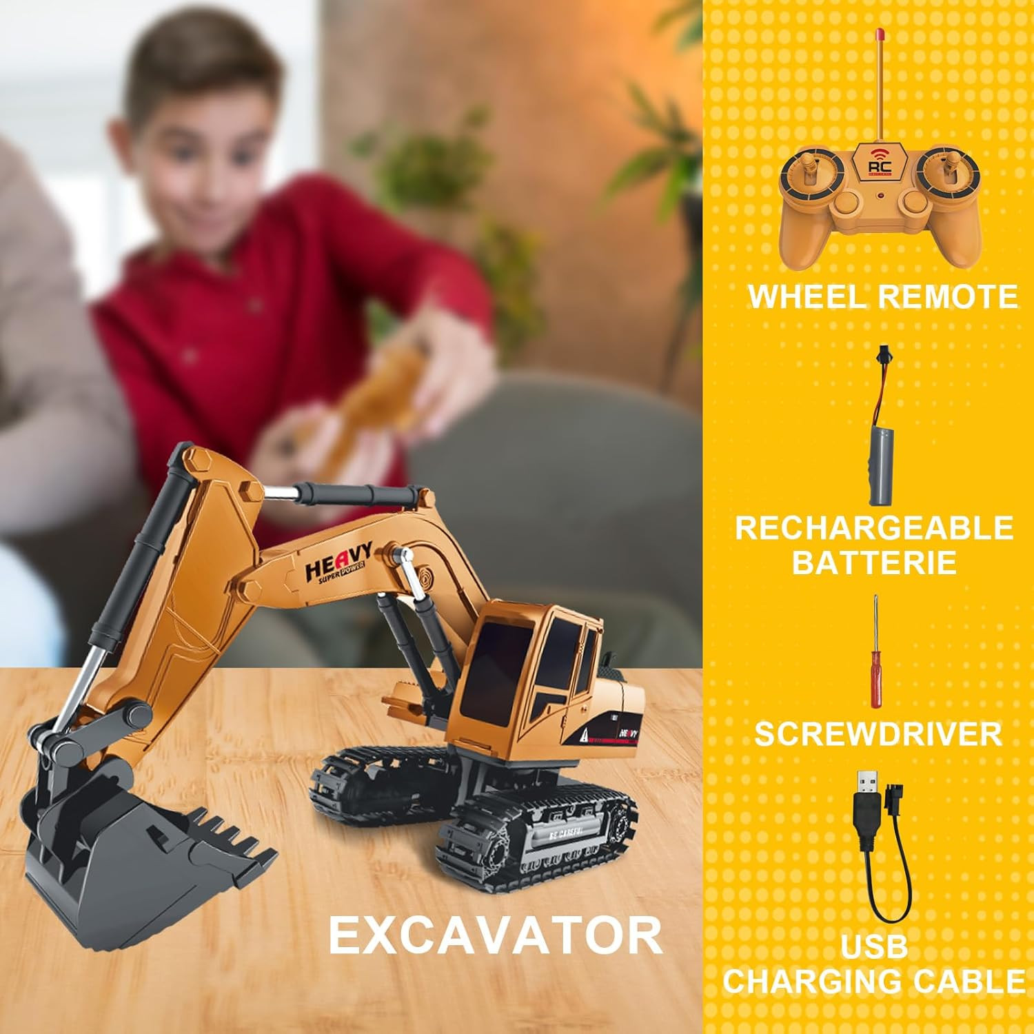 MQDMINI Construction Excavator – Toy Engineering Digger Truck, Remote Control Re