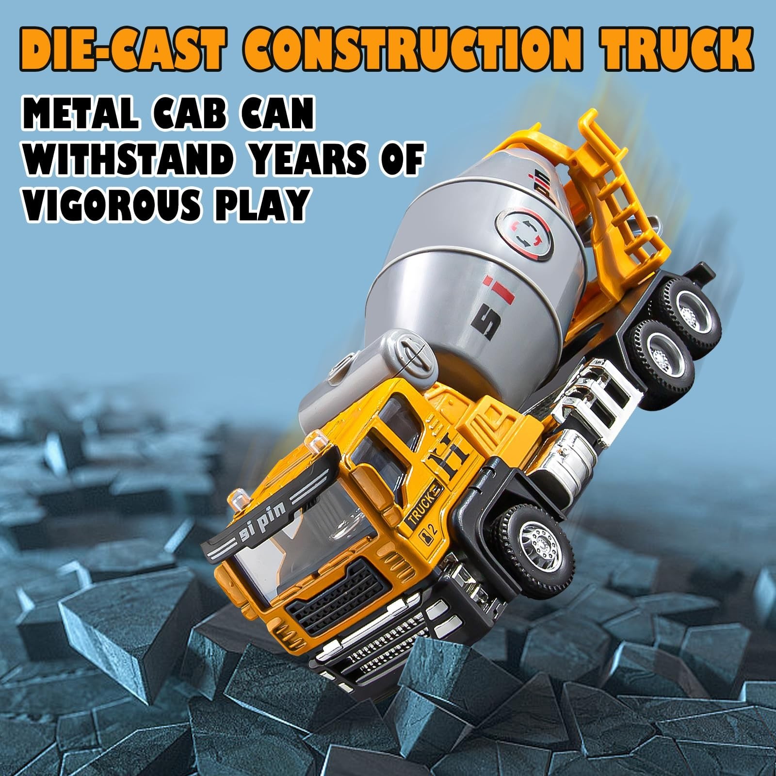 4 Packs Metal Construction Trucks Playsets, Mini Friction Powered Engineering…