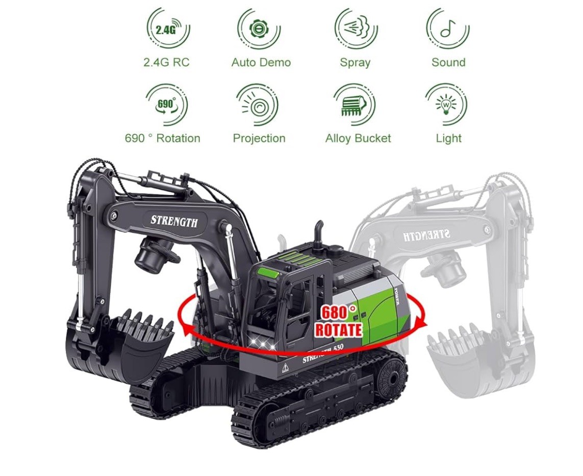 2.4 GHz RC Power Excavator In Yellow W/Projection Light Sound Model NO.MD530A-B