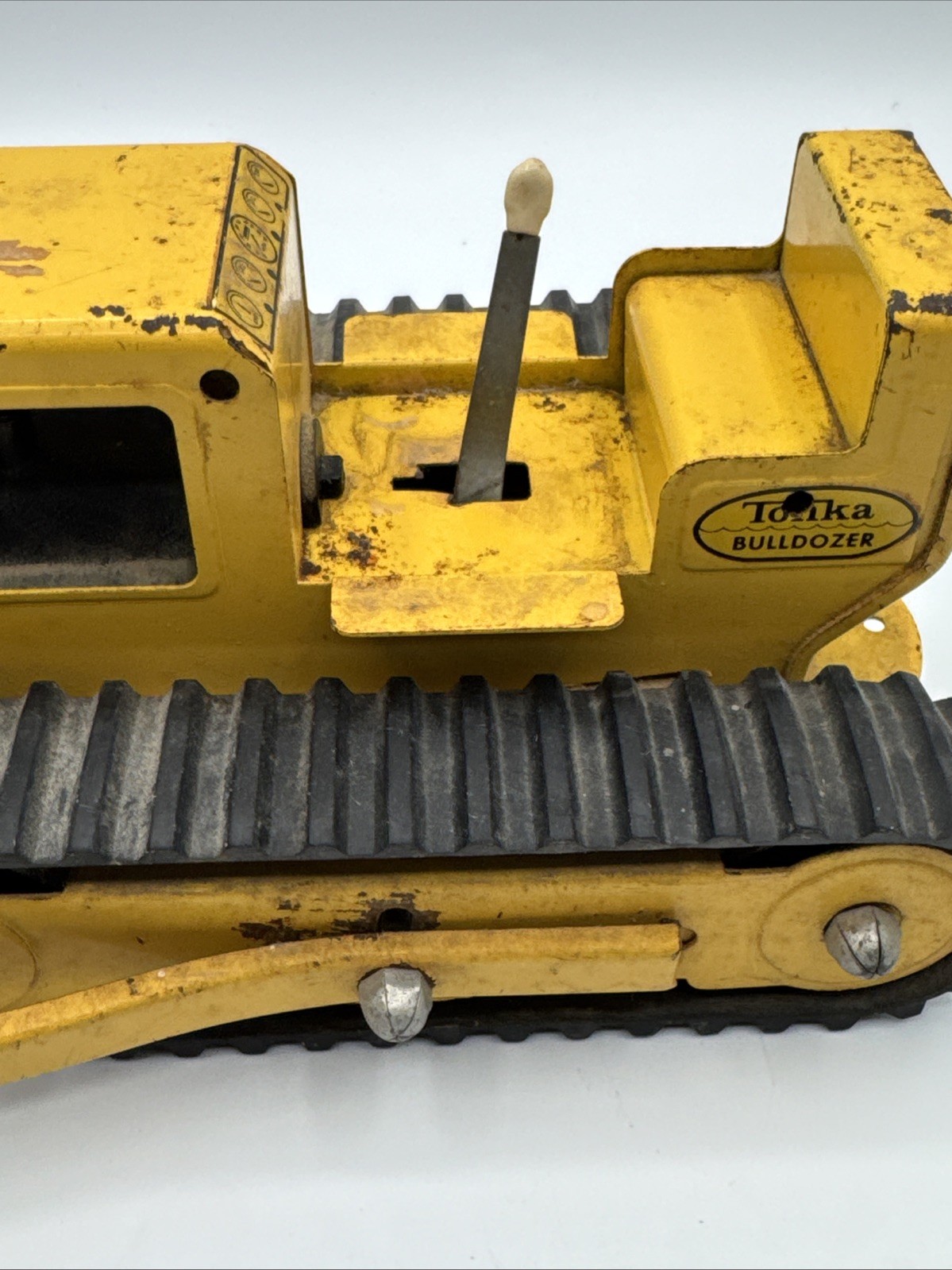 Vintage Tonka No. 300 Bulldozer 1960s Pressed Steel Yellow Dozer 8.5″