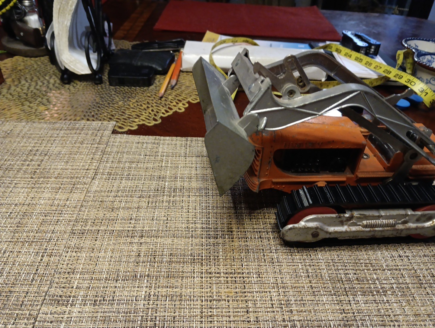 Vintage Toy HUBLEY #505-58 Orange Steel Bulldozer Wooden Wheels New Tracks