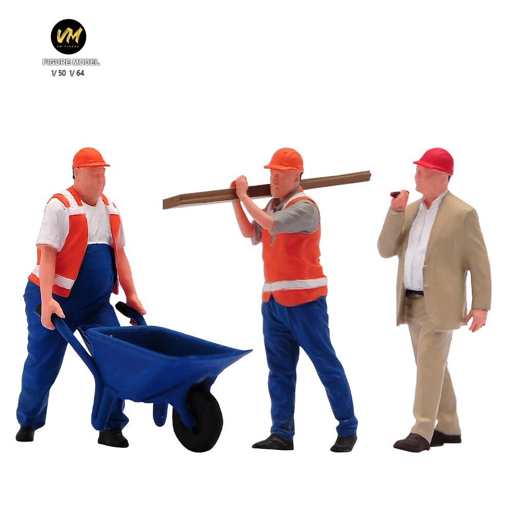 VM 1:64 Construction Workers Doll 3pcs SET B1 Resin Miniature Figures Toys Scene