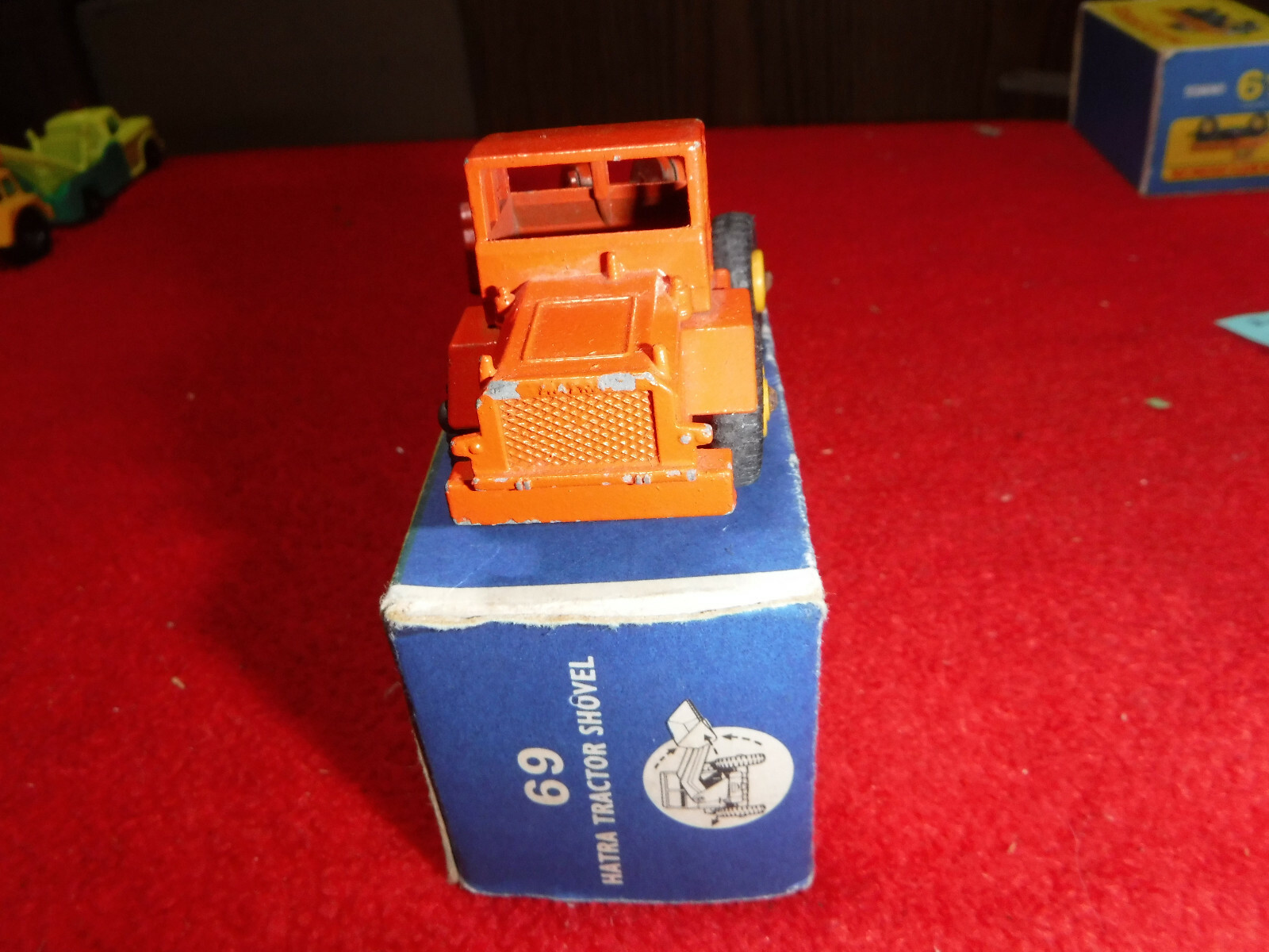 Vintage Lesney Matchbox Hatra Tractor Shovel #69 Solid Orange in Original Box