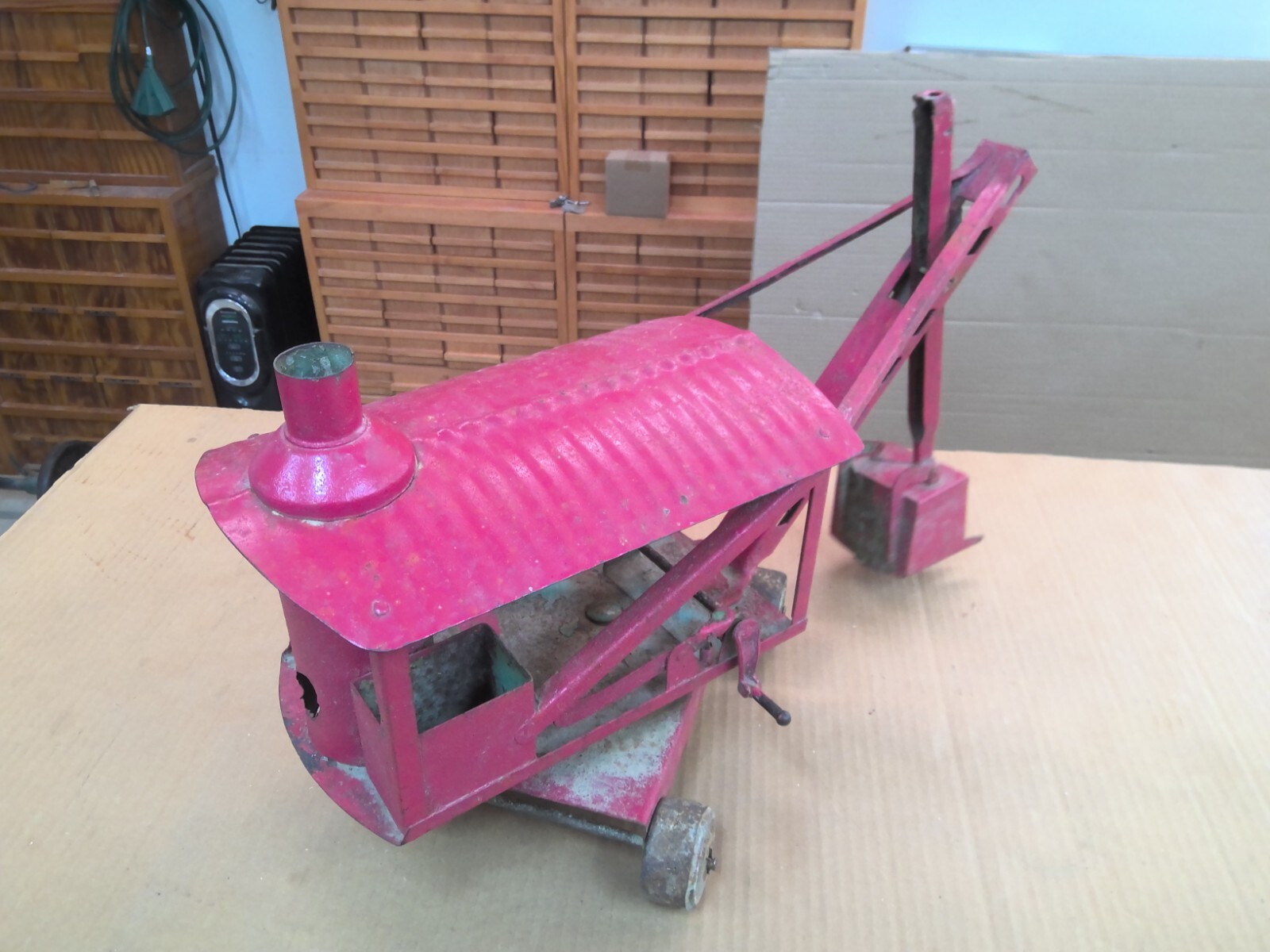 Vintage Red Keystone Ride ‘Em Pressed Steel Steam Shovel Toy 1930s