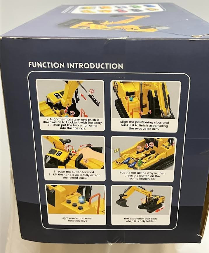 Toy Excavator Ejectable & Transformable +6 Cars + Tracks Lights & Sounds NIB