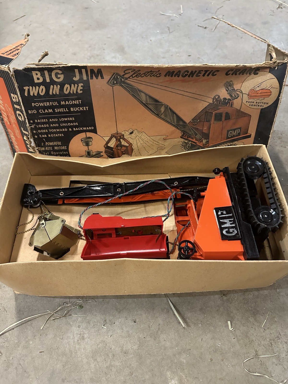 Big Jim Two in One Electric Magnetic Crane GMP Plastic Orange/Black/Red Box