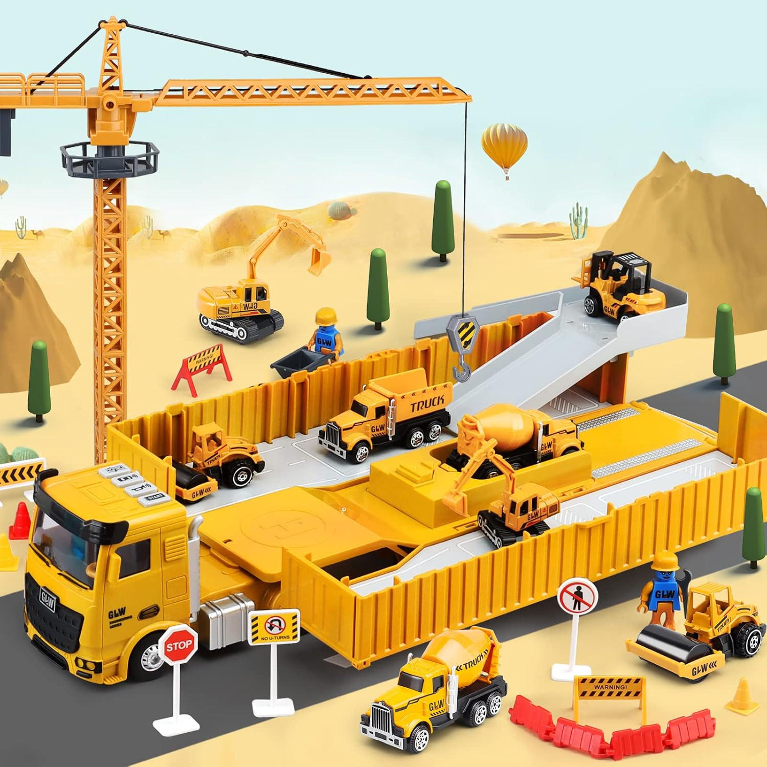 Kids Construction Toys, Construction Truck Toys Set W/Crane, Excavator, Forklift