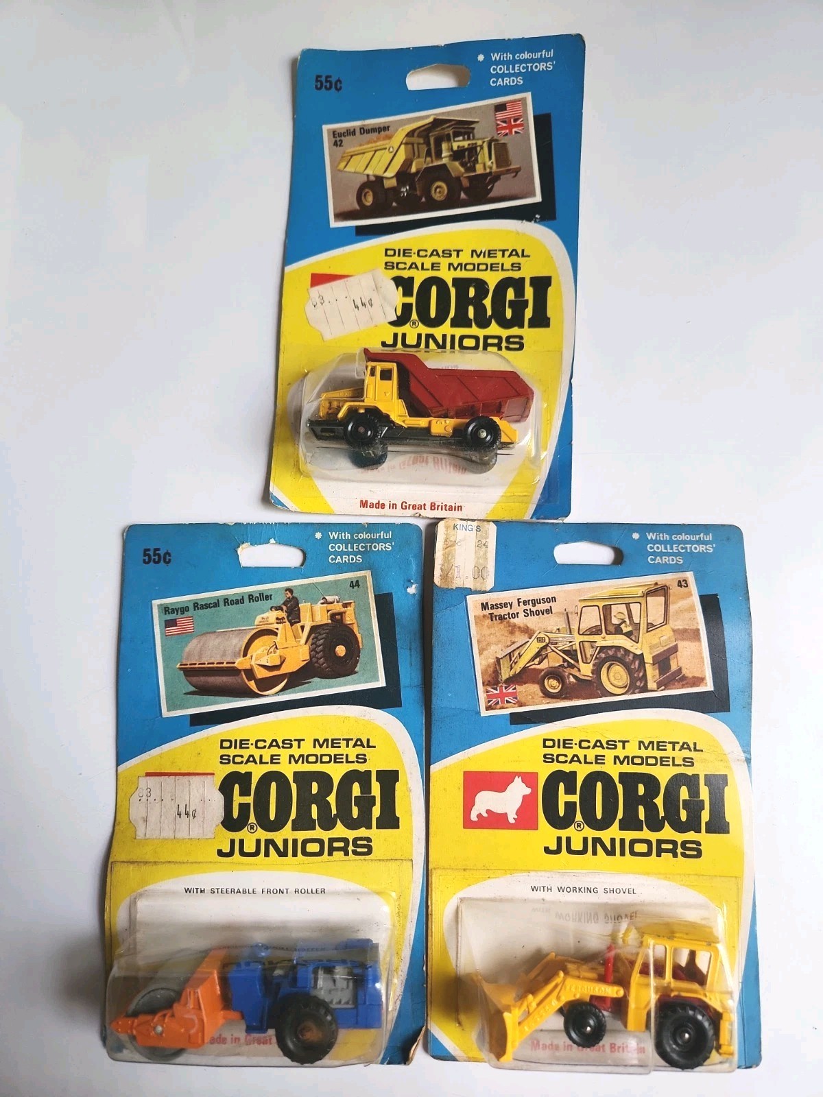 Vintage Diecast Corgi Juniors #42 #43 #44 Lot of 3 in Packs Great Britain