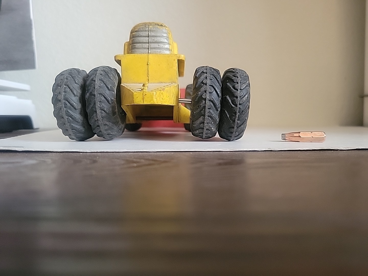 Vintage 8-inch Rubber Yellow Bulldozer Toy -unbranded, 6-tires