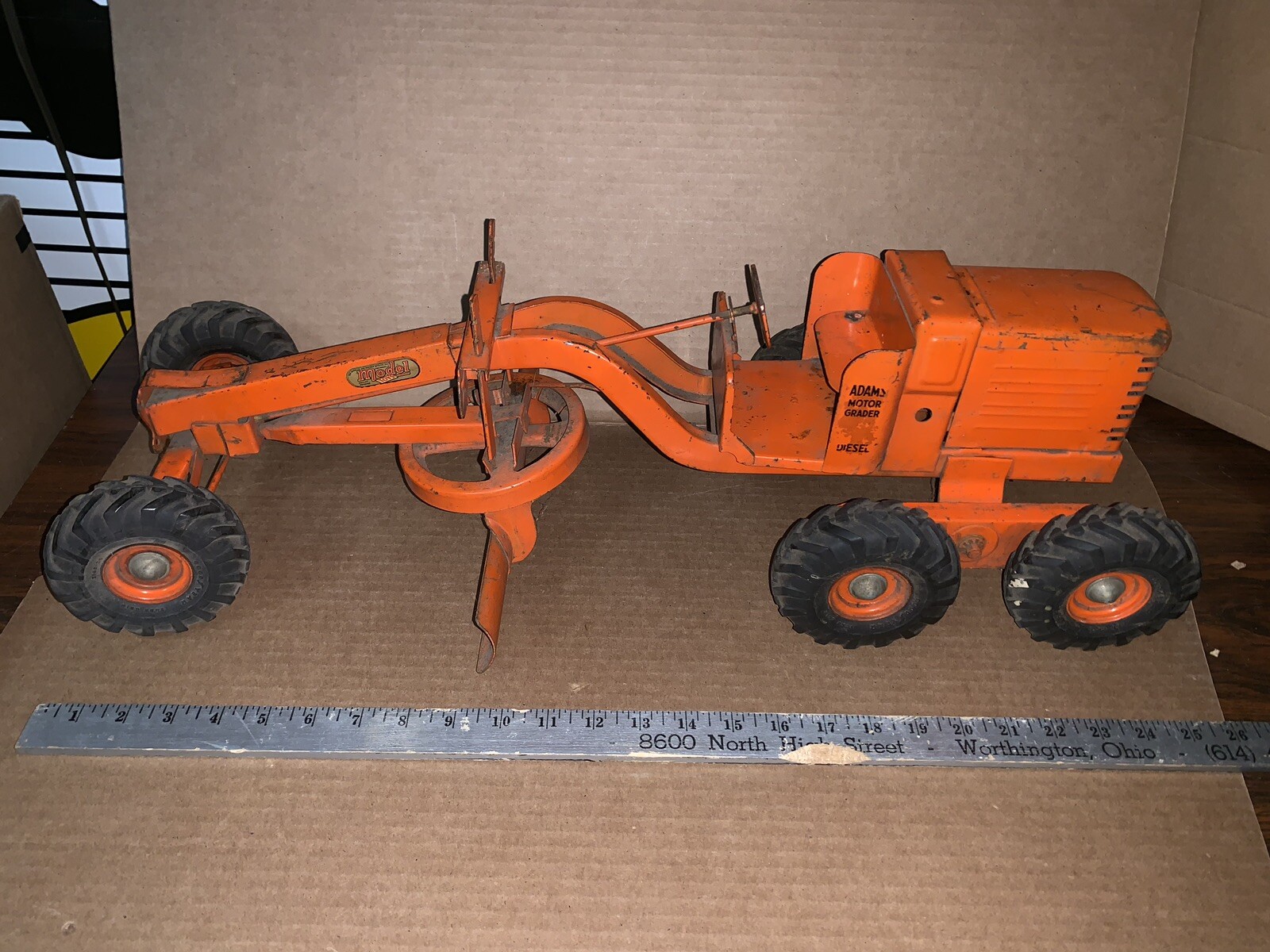 Vintage Heavy Pressed Steel Adams Motor Grader Diesel Construction Toy