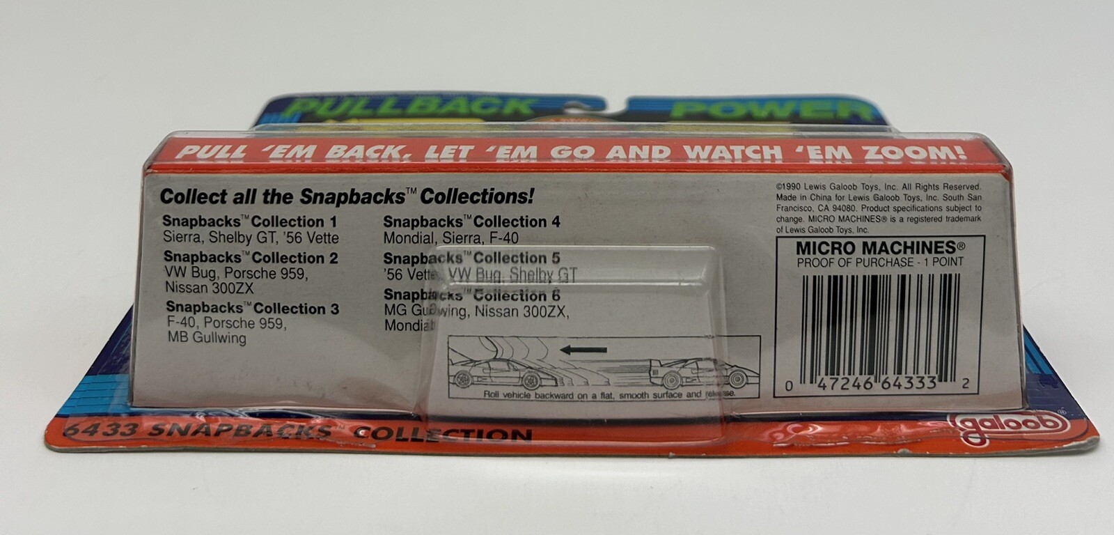 1990 Micro Machines SNAP BACKS #4 Pullback Power w/ Bonus license plate (NEW)