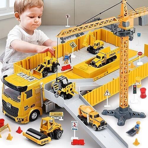 Kids Construction Toys Construction Truck Toys Set w/Crane Excavator Forklift…