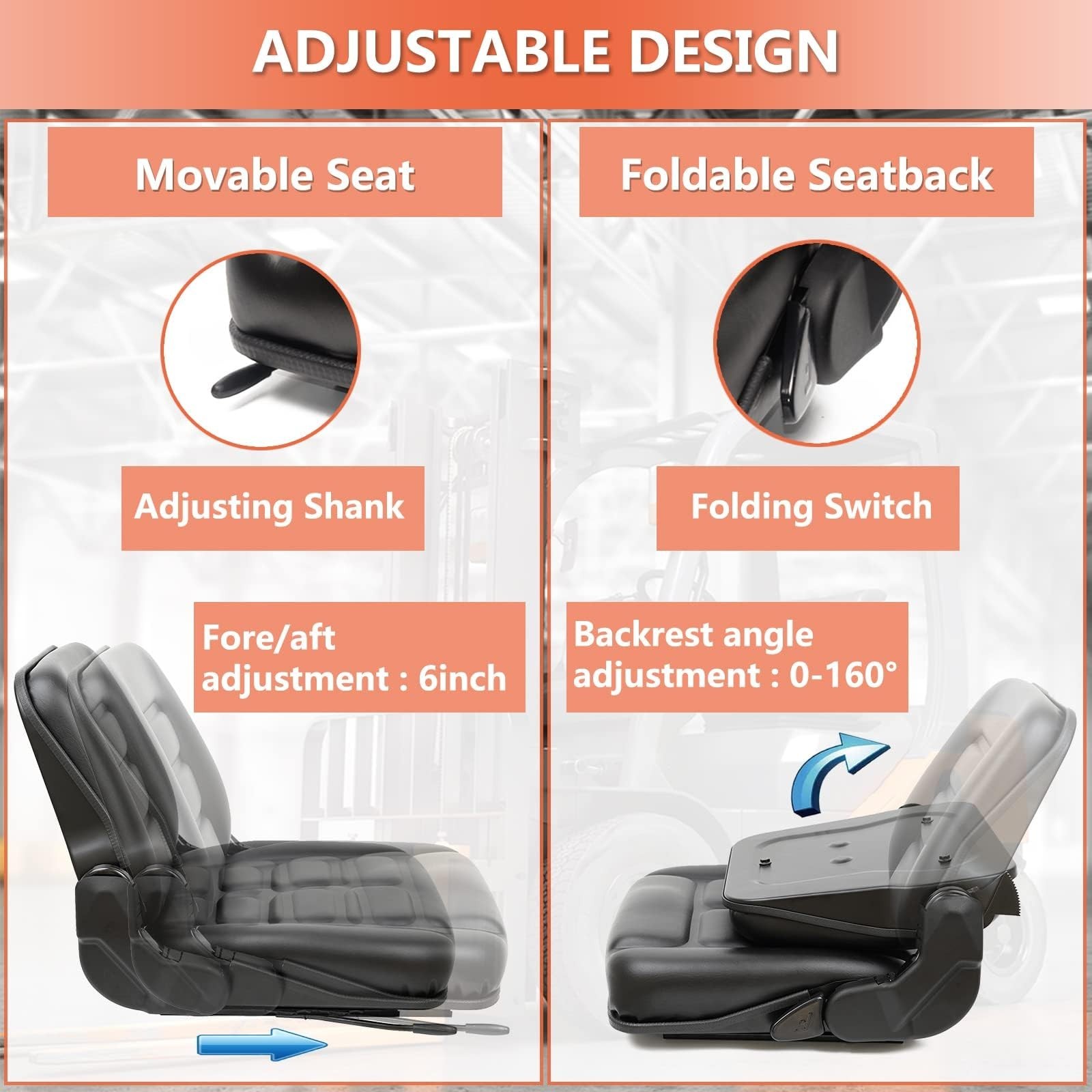 Universal Forklift Seat, Tractor Seat with Adjustable Angle Back,Micro Switch…
