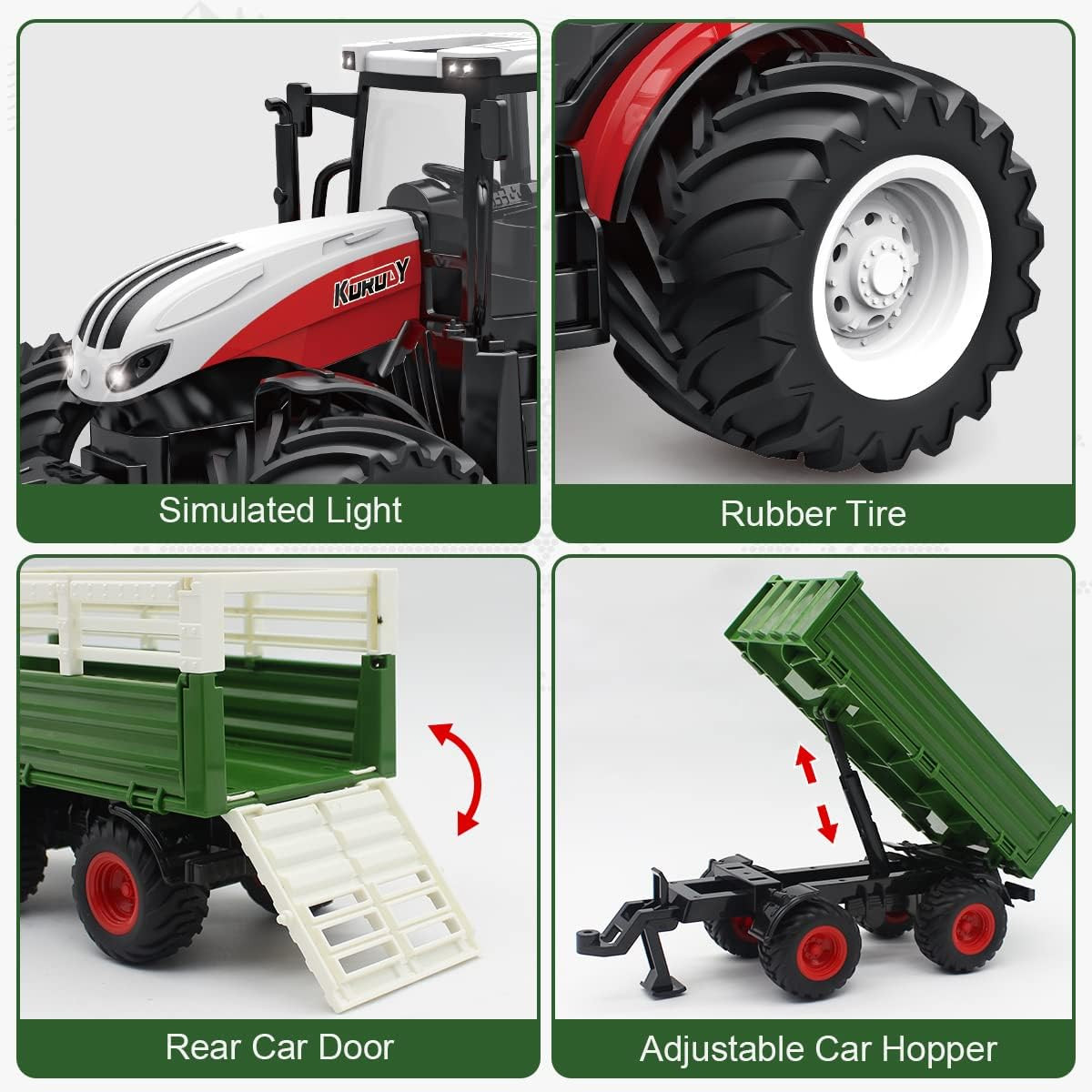 Remote Control Tractor Toy RC Farm Set with Trailer Front Forklift, 1/24 Scale 2
