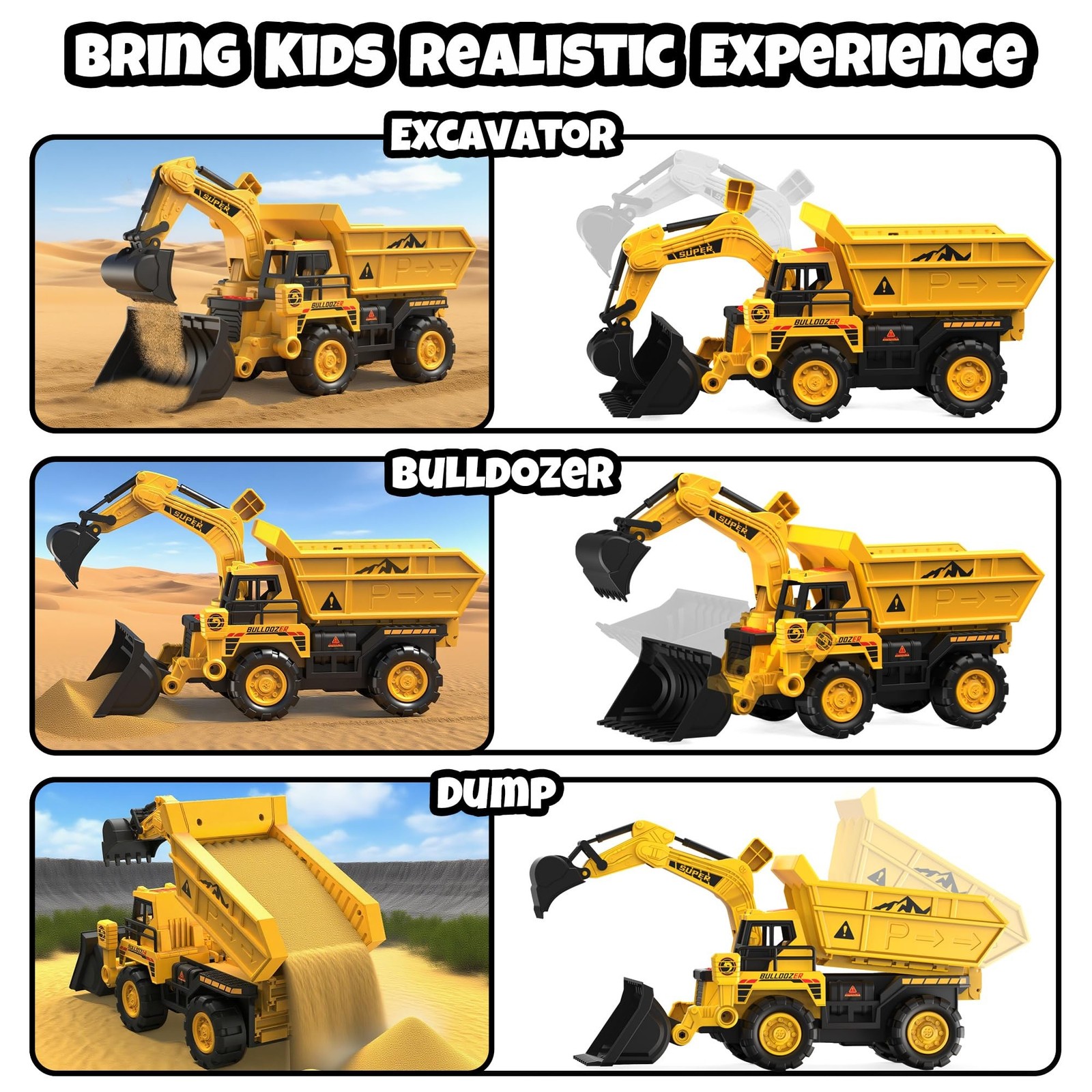 Construction Truck Toy Set,Transformable Dump Truck & Excavator with Launch T…