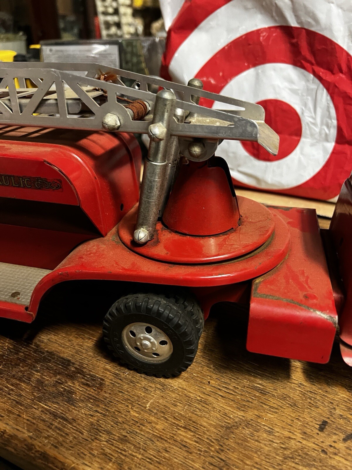 Vintage 1957 Tonka Aerial Ladder Fire Truck 33” #48 in catalog presents well