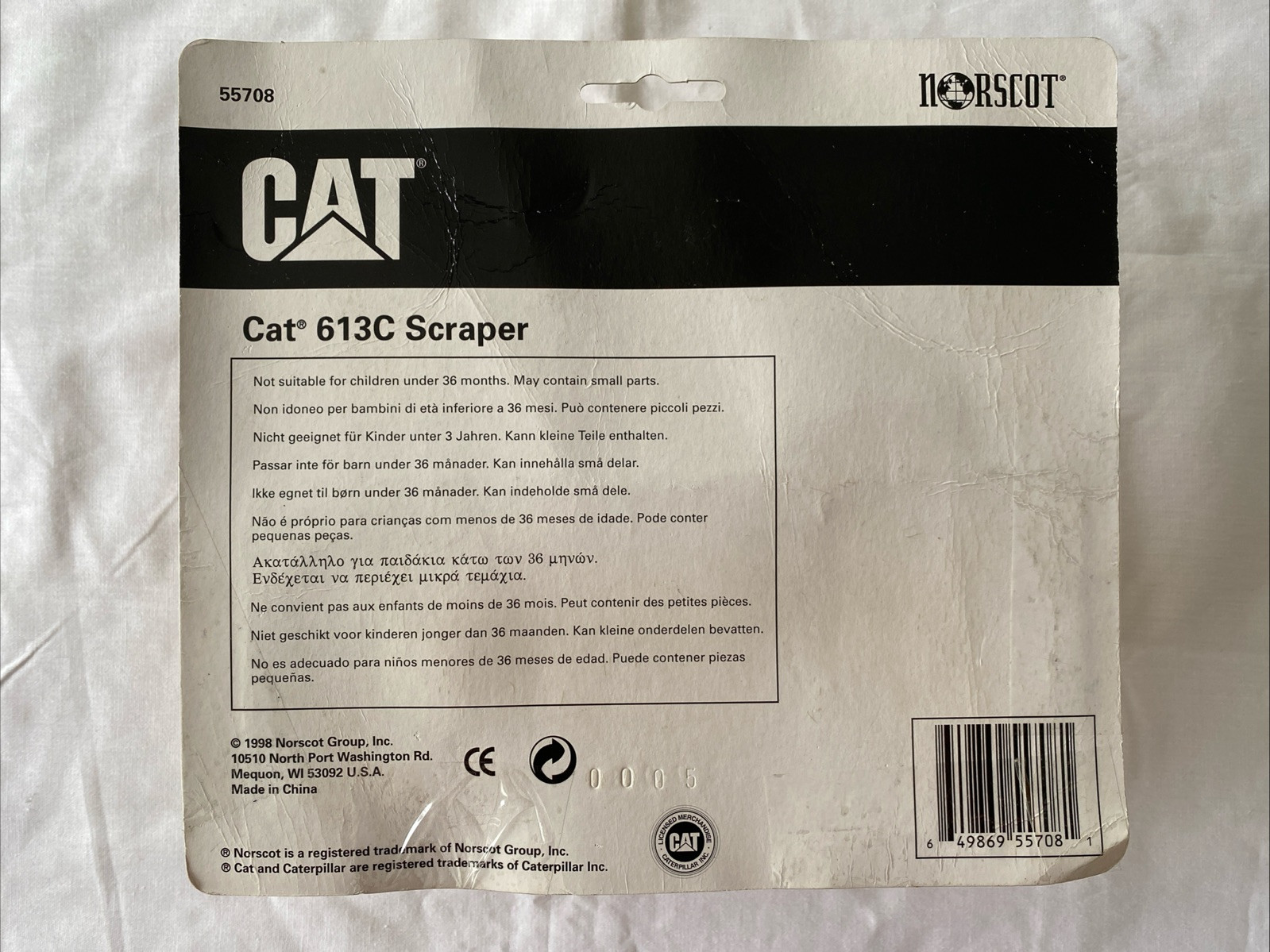 CAT 613C Scraper Construction Vehicle, 1:64, Die-Cast Norscot 1998 Not Used M1