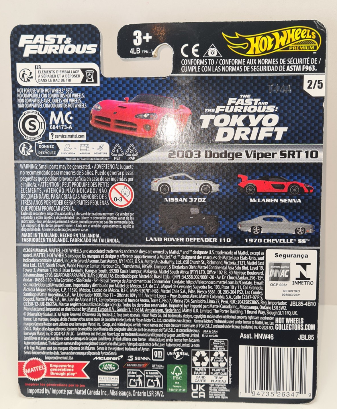 Hot Wheels 2024 Premium Fast & Furious 2003 Red Dodge Viper SRT 10 1.64 Thailand